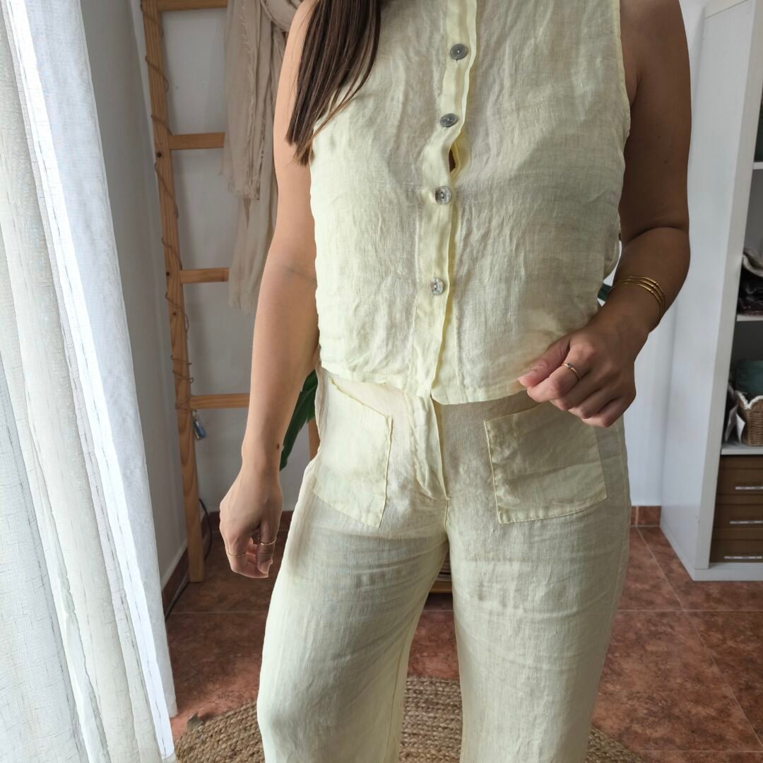 Pantalón lino amarillo
