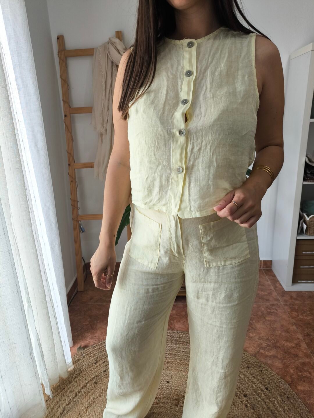 Pantalón lino amarillo